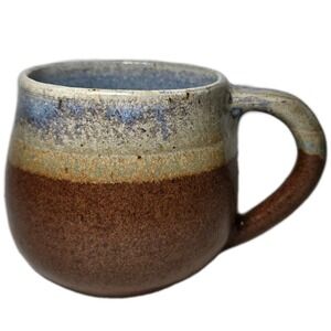 HANDTHROWN Pottery Mug Cup Signed Studio Art Striped Earthen Stoneware